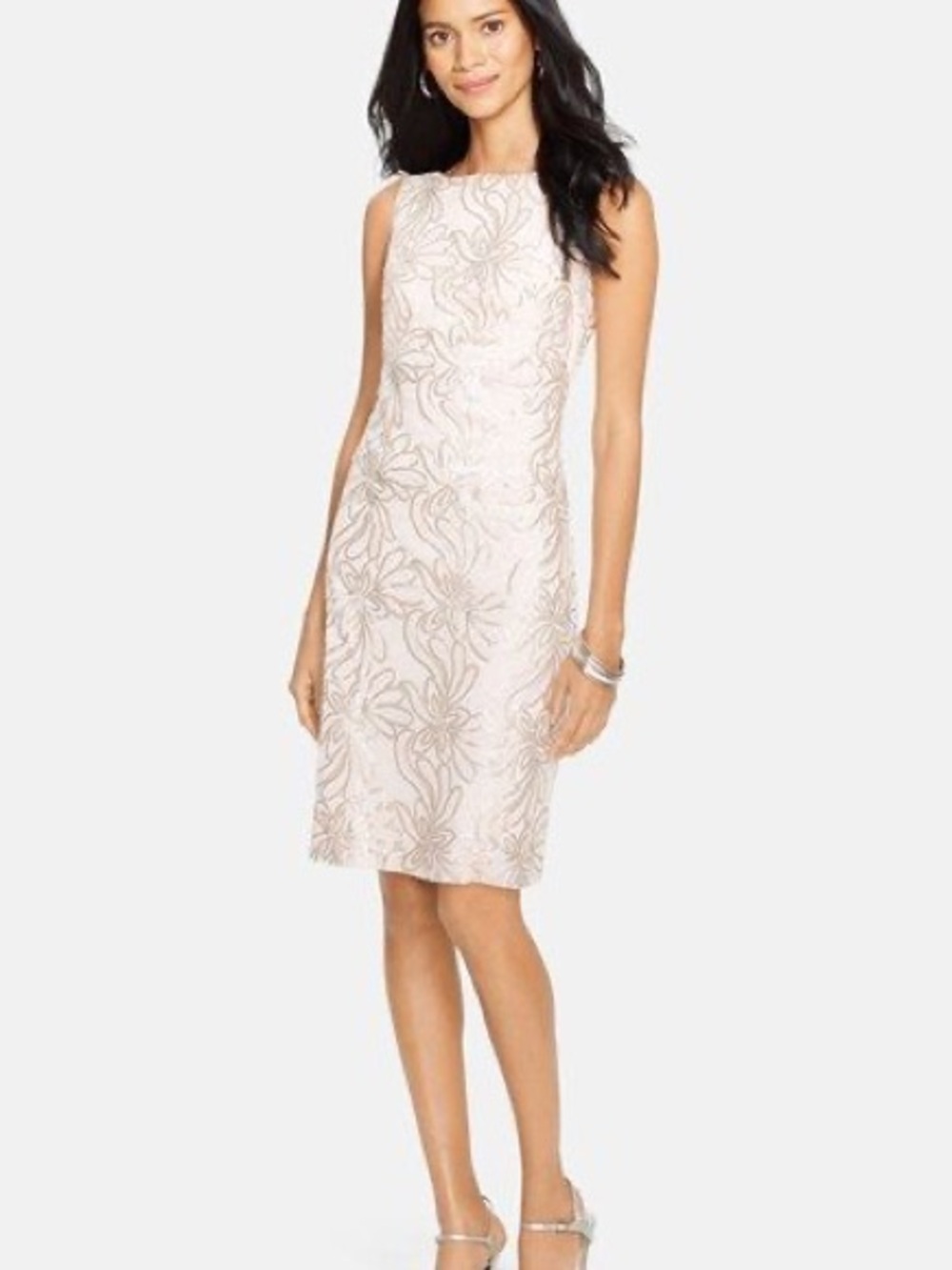 Lauren Ralph Lauren Ivory Floral Embroidered Sheath Dress